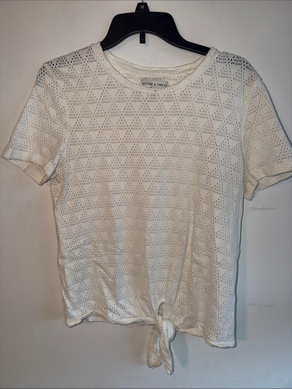 Madewell Cream Eyelet Tie-Front Short Sleeve Tee